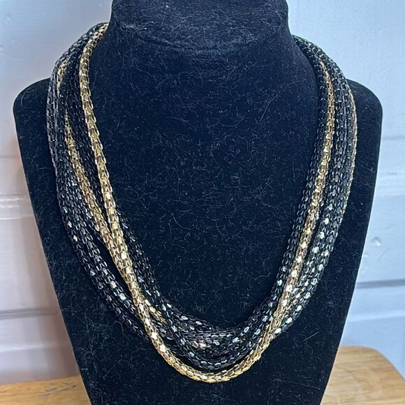 Multistrand statement collar necklace Multi tone metallic chain 18-21” - Picture 1 of 5